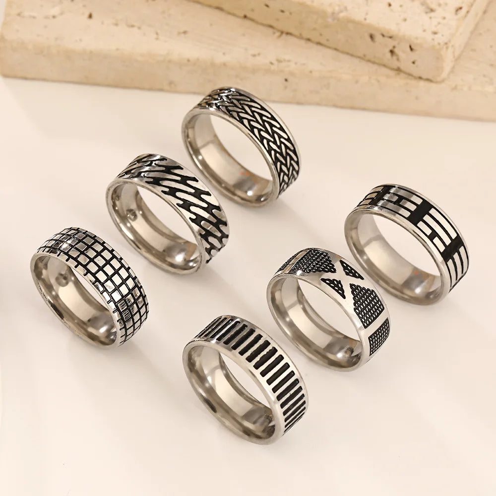 Wholesale Retro Style Stainless Steel Men's Rings Personalized Oiled Silver Black Gun Plated 8mm Titanium Steel Rings Jewelry