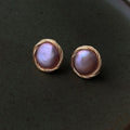 Gold 12-14 mm AAA Baroque Coin Flat Freshwater Cultured Pearl Design Earrings