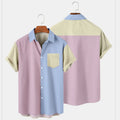 Summer Men Shirt Patchwork Lapel Short Sleeve Streetwear Casual Camisas Loose Pockets Men Clothing M-5XL Solid Color Top Shirt