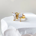High End Waterproof Tarnish Free Jewelry Cubic Zirconia Butterfly Ring 18K Gold Plated Stainless Steel Butterfly Rings YF2641