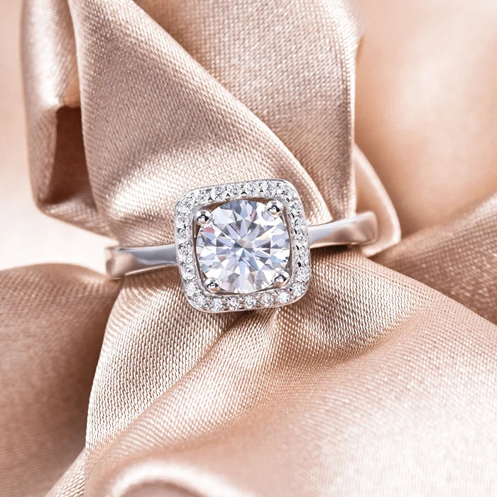 Classic Women Moissanite Diamond Ring Adjustable 925 Sterling Silver Gemstone Rings for Women Wedding