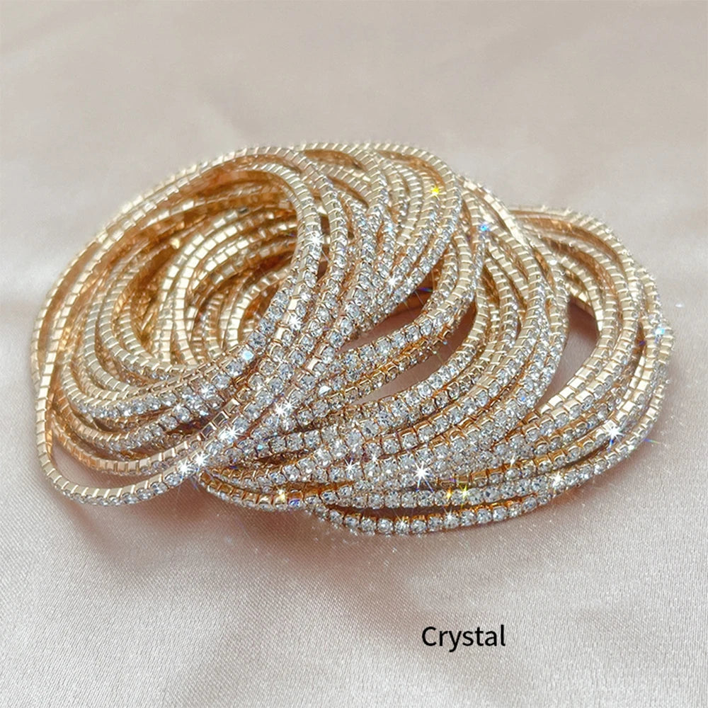Bulk Dainty Copper Gold Plated Rhinestone Tennis Bracelets Set Blue Green Red Yellow Purple Black Colorful for Women Girls