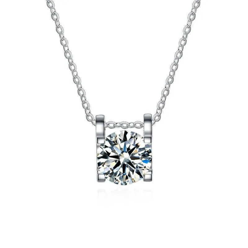 S925 Sterling Silver Women's Freshwater Pearl Moissanite Bull Necklace with Channel Setting Clambone Chain Certified