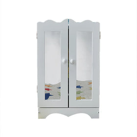 White Wooden Doll Armoire with Clothes Hangers-Bedroom Furniture Toys Set for 45cm/18 Inch Dolls
