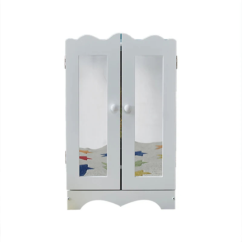 White Wooden Doll Armoire with Clothes Hangers-Bedroom Furniture Toys Set for 45cm/18 Inch Dolls
