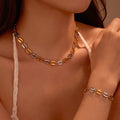 Summer Two Tone Shell Bracelet Necklace Set Trendy PVD 18K Gold Plated Stainless Steel Jewelry Set for Beach