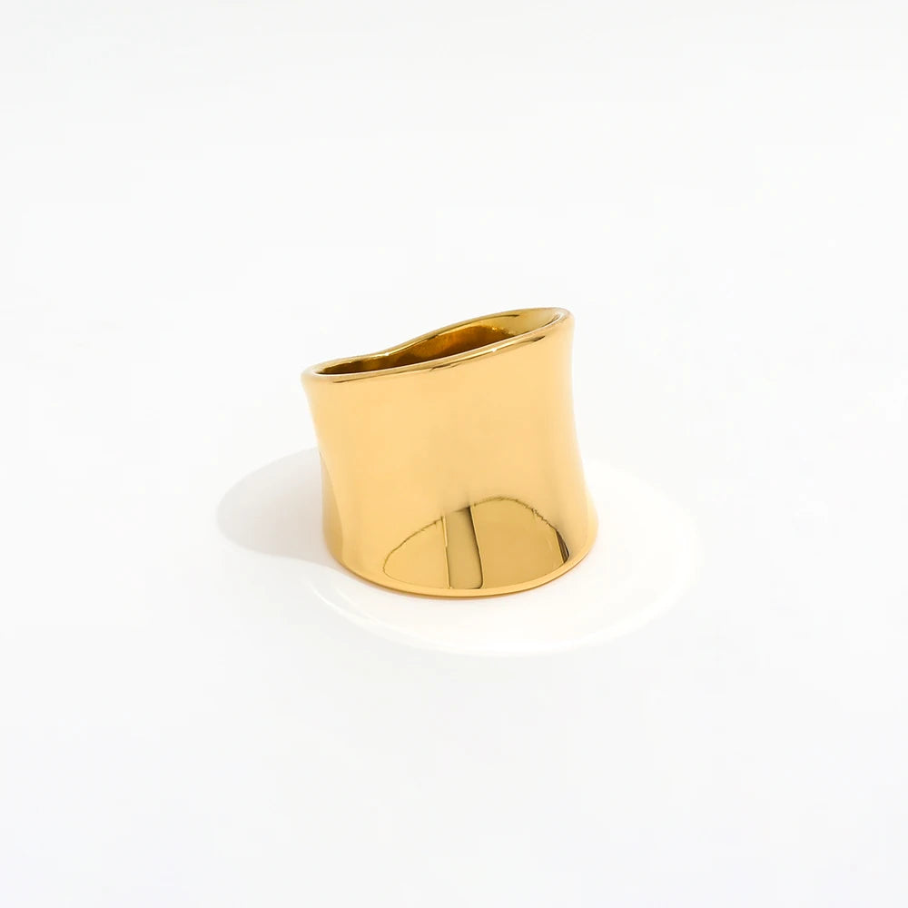 Fenny 18K Gold Plated Wholesale Non Tarnish Smooth Simple Irregular Wide Band Stainless Steel Finger Ring Trendy for Women
