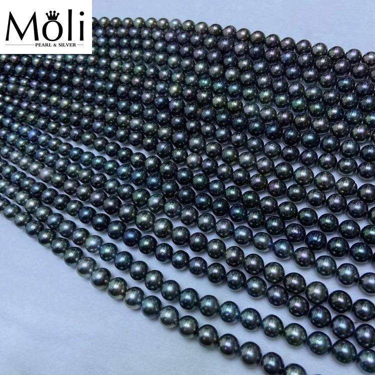Nice Luster Round 8-10mm Natural Black Peacock Tahiti Seawater Pearl Strand for Wholesale Women Fine Jewelry