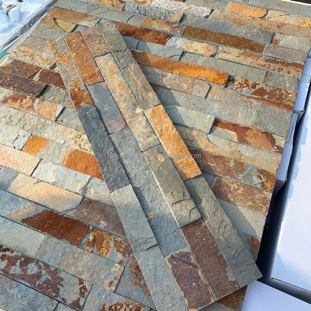 1120 Exterior Modern Villa Split Surface Rusty Slate Antacid Resistant Eco-Friendly Wall Stacked Stone Tile