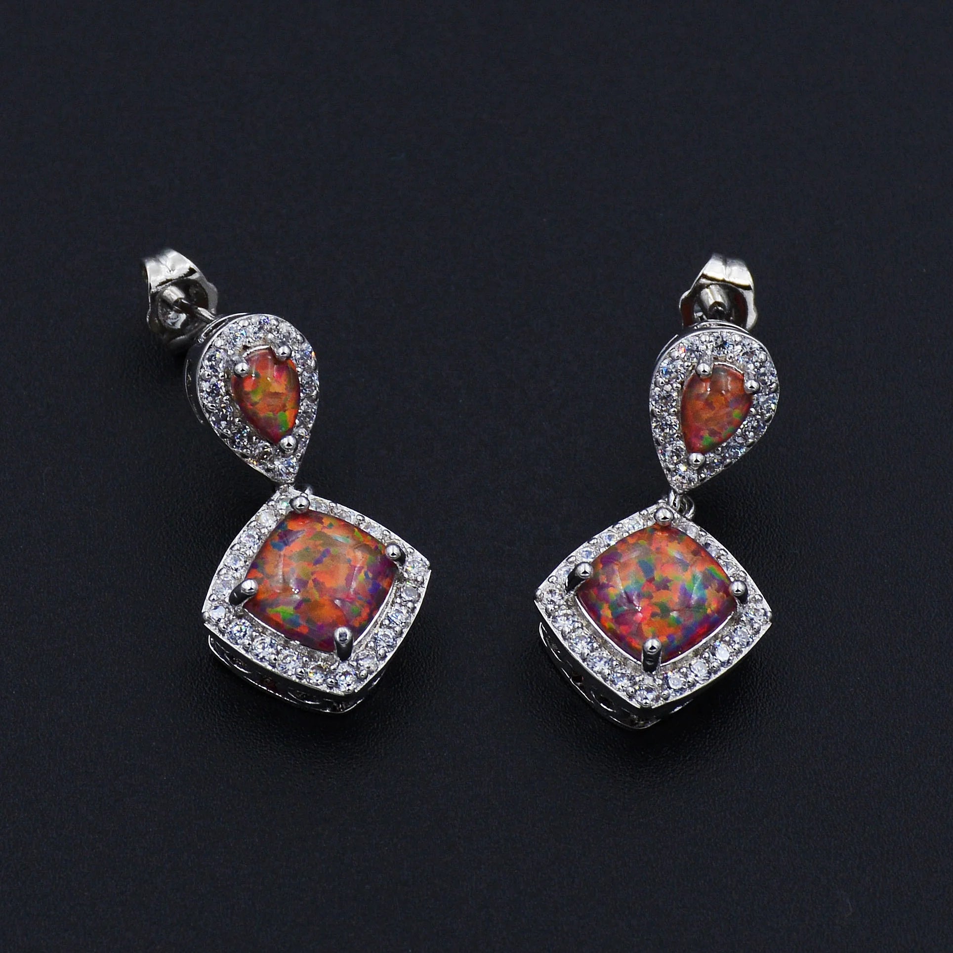 Charming Square Orange Opal Drop Earrings for Lady