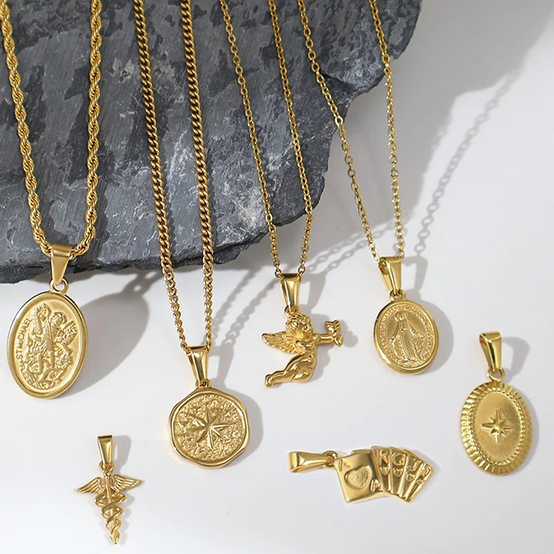 Fashion Jewelry Pendants Charms Snake North Star Playing Cards Pendant Custom Gold Stainless Steel St Michael Pendants Wholesale