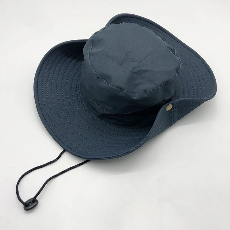 Outdoor Hiking Wide Brim Boonie Fishing Hat Waterproof Breathable Fisherman Cap Custom Bucket Hat With String