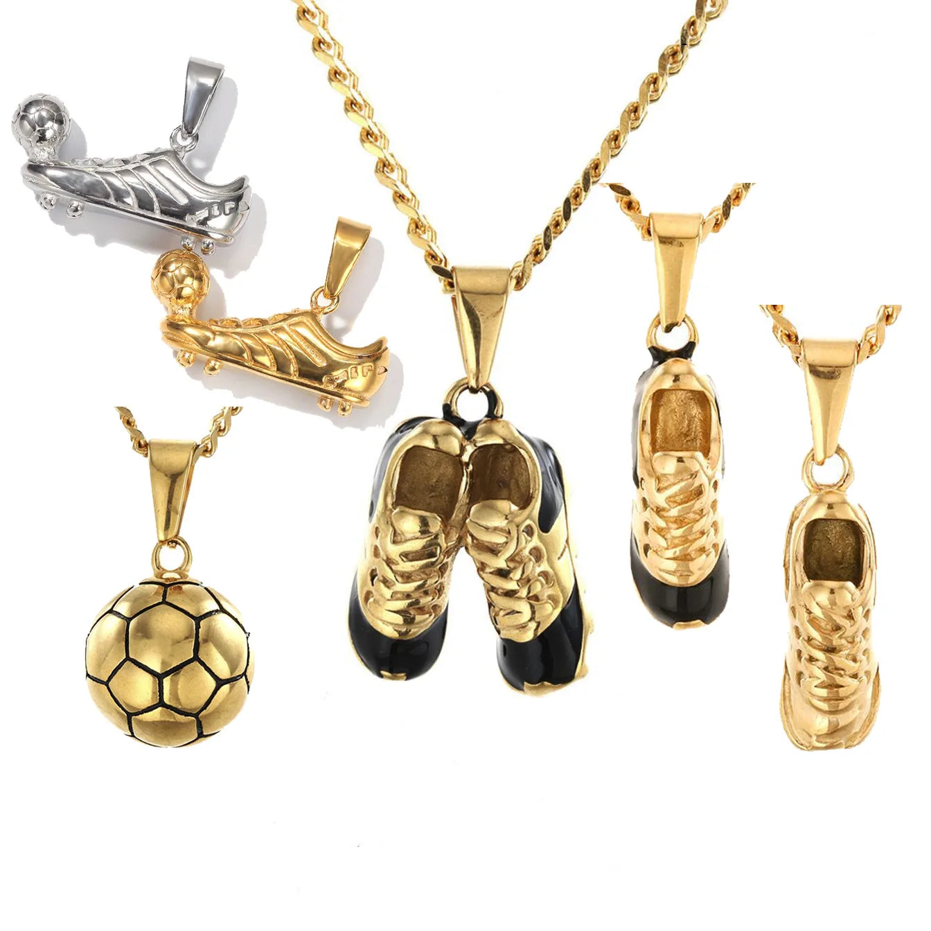 Street Men Boy Mini Vintage Sneaker Sport Necklace Stainless Steel 18k Gold Plated Cool Soccer Pendant Running Shoe Necklace