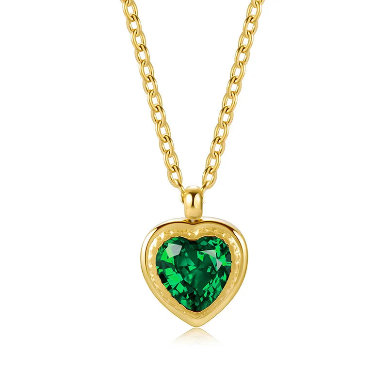 Dainty Stainless Steel love Necklace Pvd Plated Colorful Gemstone Heart Necklace