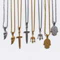 Hop Hop Jewelry Sword Pendant Angel Wing Charm Stainless Steel Greek Mythology Poseidon Necklaces Men 18k Gold trident Necklace