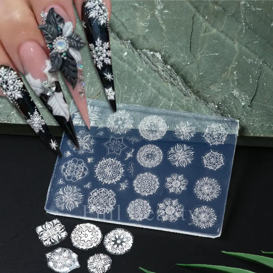 3D Sculpture Silicone Color Printing Nail Art Stamp Mold Christmas Snowflower DIY Stamping Pattern Plates Nail Stamper Plate