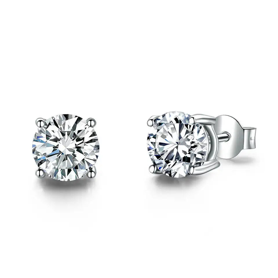 Trendy Jewelry 925 Sterling Silver Round Cut Zircon Stud Earrings Gemstones Fashionable Jewelry for Women Parties Engagement