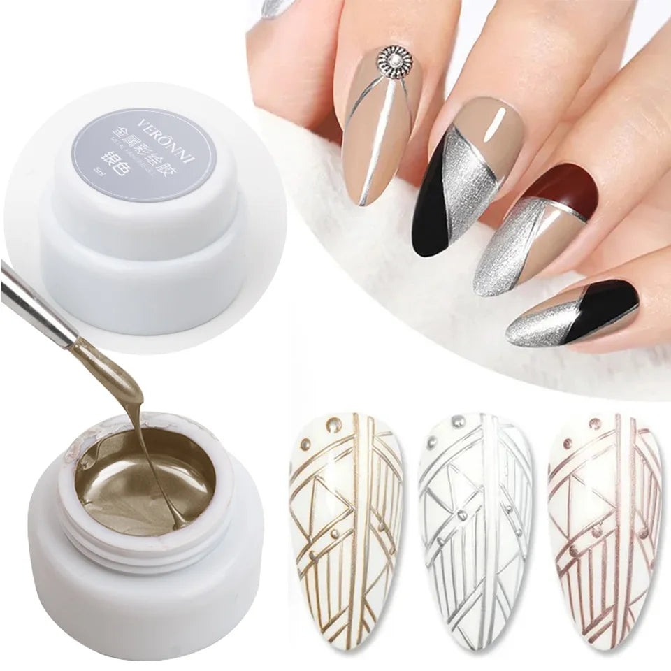 5ml Metallic Metal UV Gel Polish for Nail Art Soak-Off Flower Drawing Gel MegaBDM