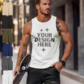 2025 220G 100% Cotton Custom Logo Outdoor Sports Sleeveless Shirt Vest Gym Body Building Fitness Running Shirt Tank Top for Men
