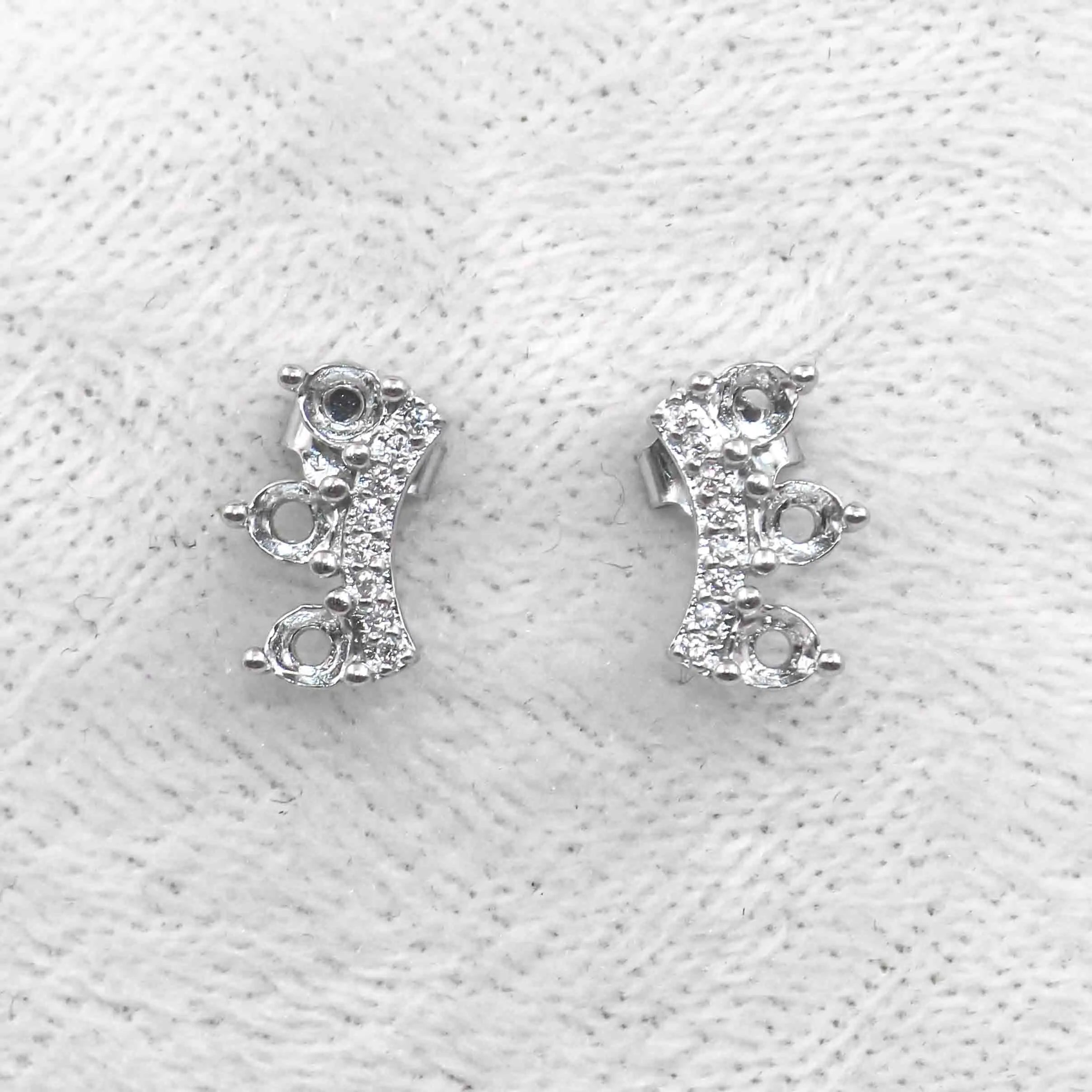 Sterling Silver 3*3mm Semi Mount Stud Earrings Empty Frame Support Blank Setting S925 Base Without Center Stone for DIY Inlay