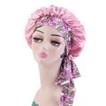 Pink High Grade Style Adjustable Sleeping Satin Hair Bonnet Sleep Hat With Tie Band