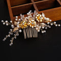 Handmade Elegant Women Alloy Rhinestone Gold Color Leaf Bridal Tiara Wedding Hair Comb 13cm