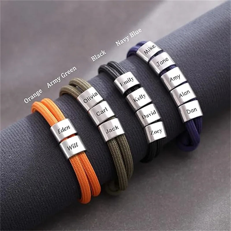 Wholesale Customization Personalized Carved Name Bead Bracelet Stainless Steel Milan Rope Father's Day Men's Jewelry Party Gift