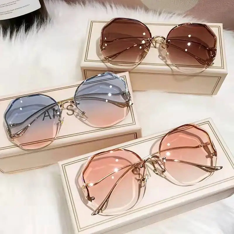 European-American New Trend Sun Glasses Gafas De Sol Rimless Gradient Top Sale Sunglasses Women
