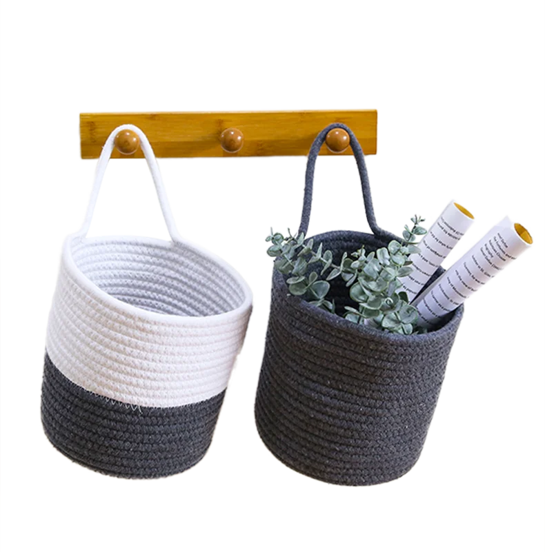 Zuijia Handmade Storage Basket  Home Organizers Wall Hanging Cotton Rope Basket With Handles
