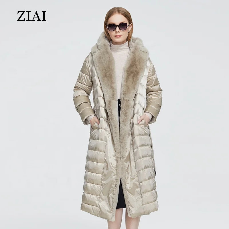 Factory Direct Sale Winter Tops for Women Plus Size Puffer Coat With Real Rabbit Fur Top Luxury Outwear Long Winter Coats