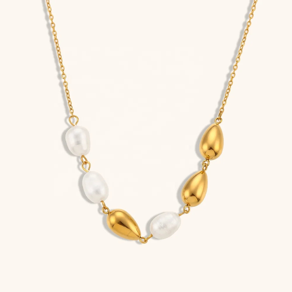 Dingran Fashion Jewelry Fresh Water Pearl Beaded Necklace Stainless Steel 18k Gold Plated Jewelry for Women