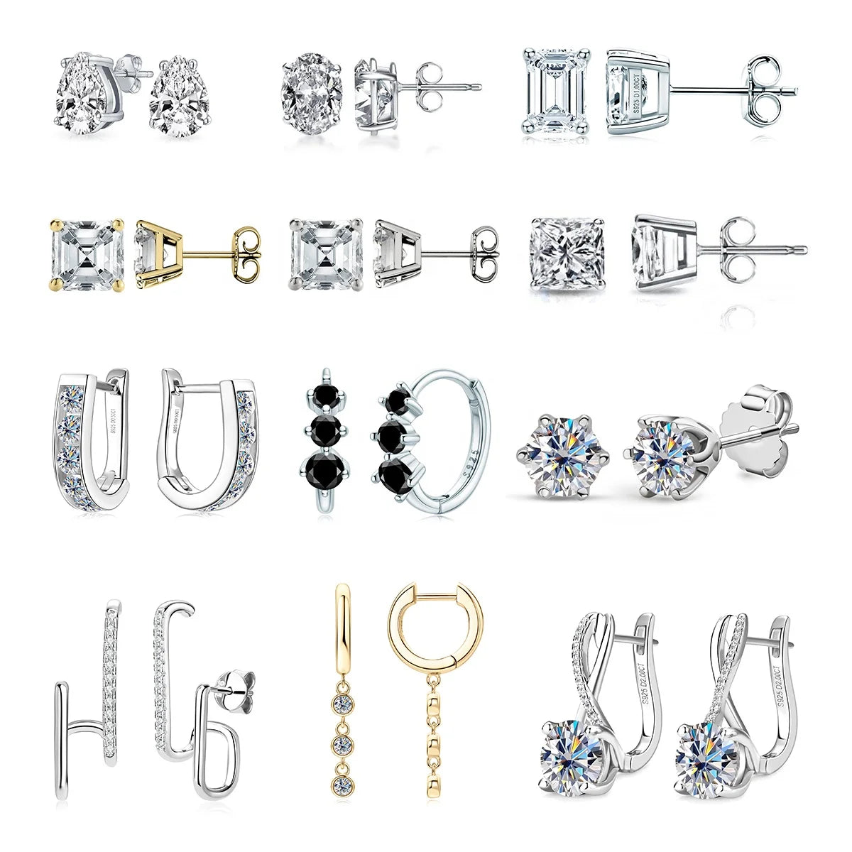 New Moissanite Diamond Earrings 8mm 2 Carat Moissanite Earrings 925 Sterling Silver Huggie Hoop Earrings for Women