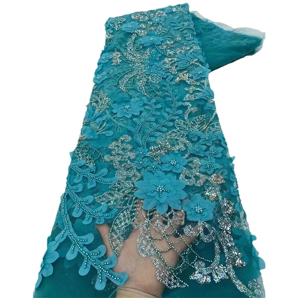 African Bridal Wedding Dress Fabric Embroidery Lentejuelas De Cuentas  Lace Women Dress Damask Mesh Net Lace Fabric