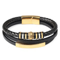 Fashion Layers Leather Stainless Steel Charm Men Bracelet Jewelry