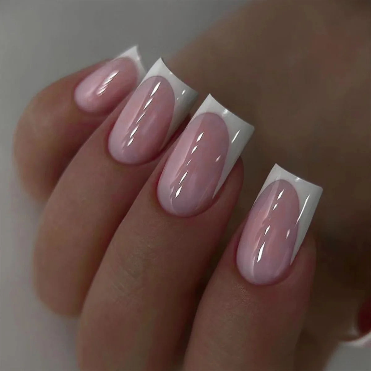 Dropshipping 24 Pcs 3556 Classic French White Minimalist Nude Pink Square Nails Press on Nails Artificial Fingernails