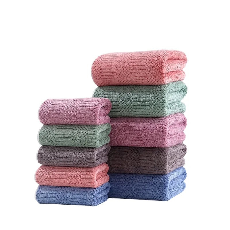 Auspicious Luxury Grid Thick Microfibre Bath Towel Set Coral Fleece Luxury Polyester Excellent Beach Hotel Salon Kitchen