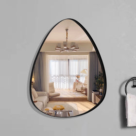 Contemporary Design Vanity Large Black Gold Metal Framed Irregular Asymmetrical Full Body Decor Hanging Wall Mirror