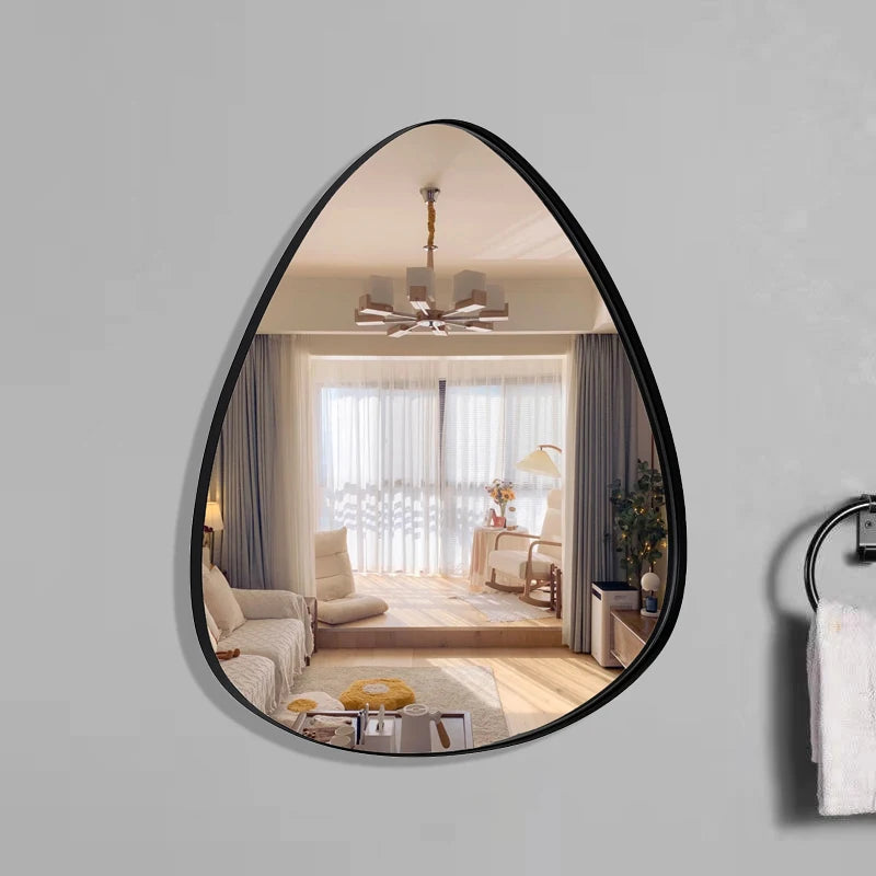 Contemporary Design Vanity Large Black Gold Metal Framed Irregular Asymmetrical Full Body Decor Hanging Wall Mirror