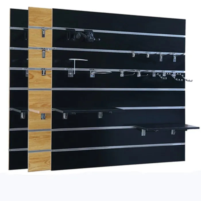 Modern Eco-Friendly Shop Decoration Panel MDF 18mm Melamine Laminated Slatwall Board E2 Indoor Use Custom Design