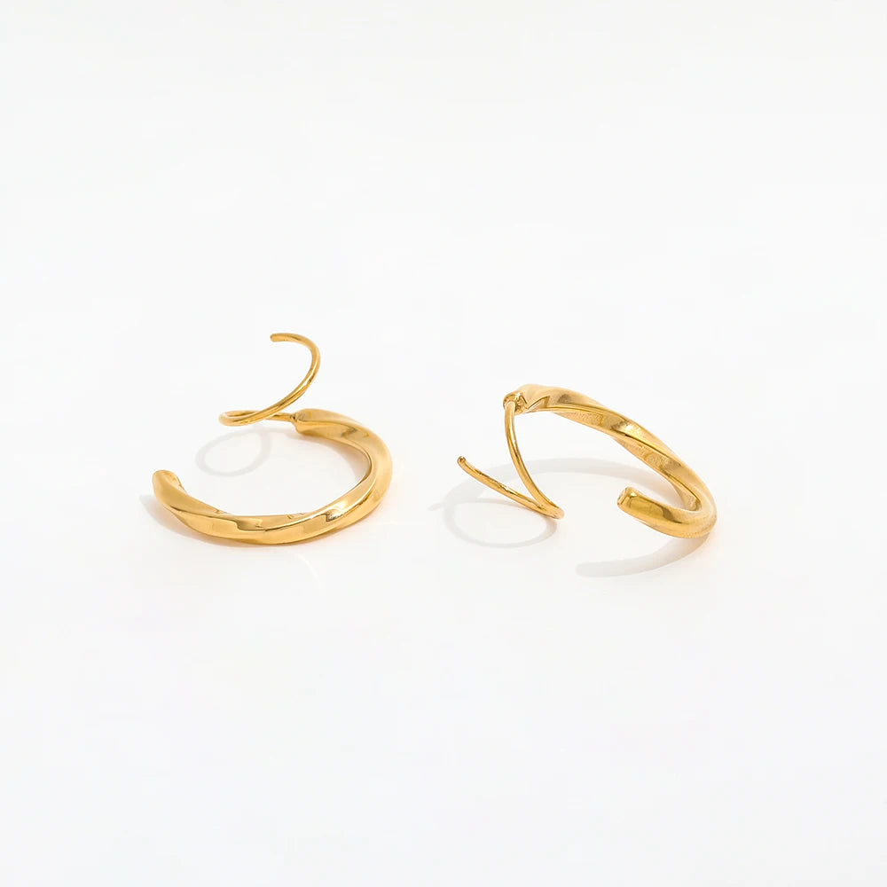JOOLIM High End 18K Gold Plated Twist Spiral Hoop Earrings Jewelry Stainless Steel Earrings for Women