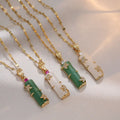 Gold Plated Stainless Steel Water Wave Chain Necklace Career Wealth Rising White Green Jade Bamboo Pendant Necklace for Women
