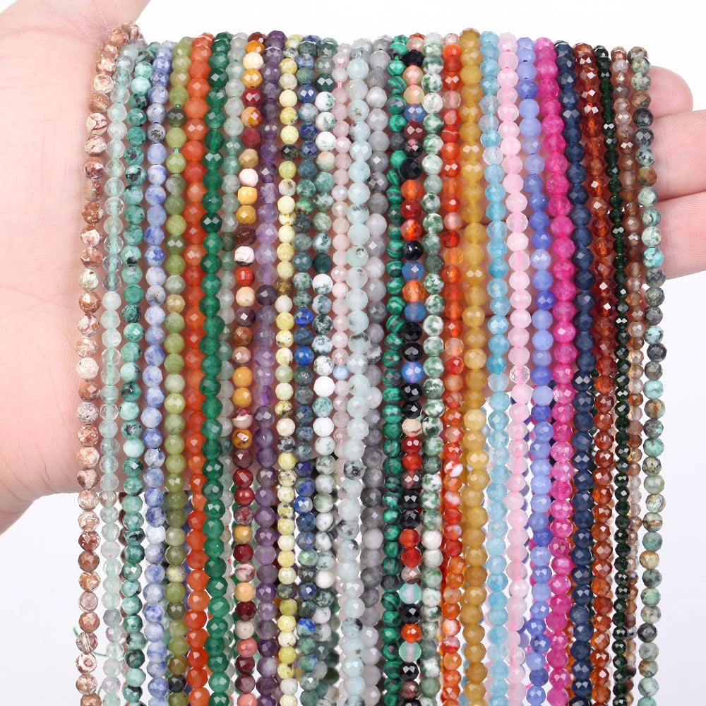 2/3/4mm Natural Stone Faceted Crystals Amethysts Pink Quartz Jades Gemstone Round Spacer Beads for Jewelry Making DIY Bracelet