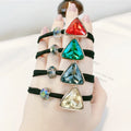 Korean Punk Style Cute Triangle Acrylic Rhinestone Beads Hair Rope Wholesale Double Hairband for Girls with Adjustable Size