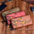 Andong Long Purse for Women Korean Vegetable Tanned Genuine Cow Leather Ladies Wallet Vintage Embossed Clutch Phone Pocket