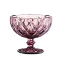 Vintage Delicate Carve Color Blue Glass Goblets Lead-free Dessert Glass Ice Cream Cup