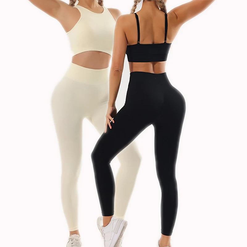 Breathable Yoga Clothes Women Clothing Solid Color High Waist Fitness Gym Wear Workout Suit Seamless Yoga Set