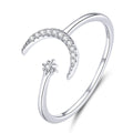 Real 925 Sterling Silver Moon Wedding Opening Rings for Women Dazzling Zircon Adjustable Rings Fine Jewelry Gift SCR569
