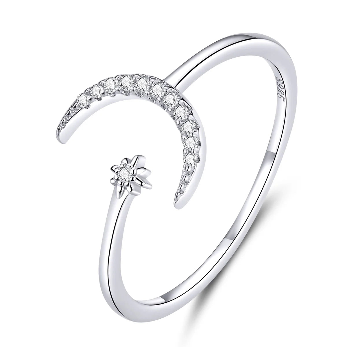 Real 925 Sterling Silver Moon Wedding Opening Rings for Women Dazzling Zircon Adjustable Rings Fine Jewelry Gift SCR569