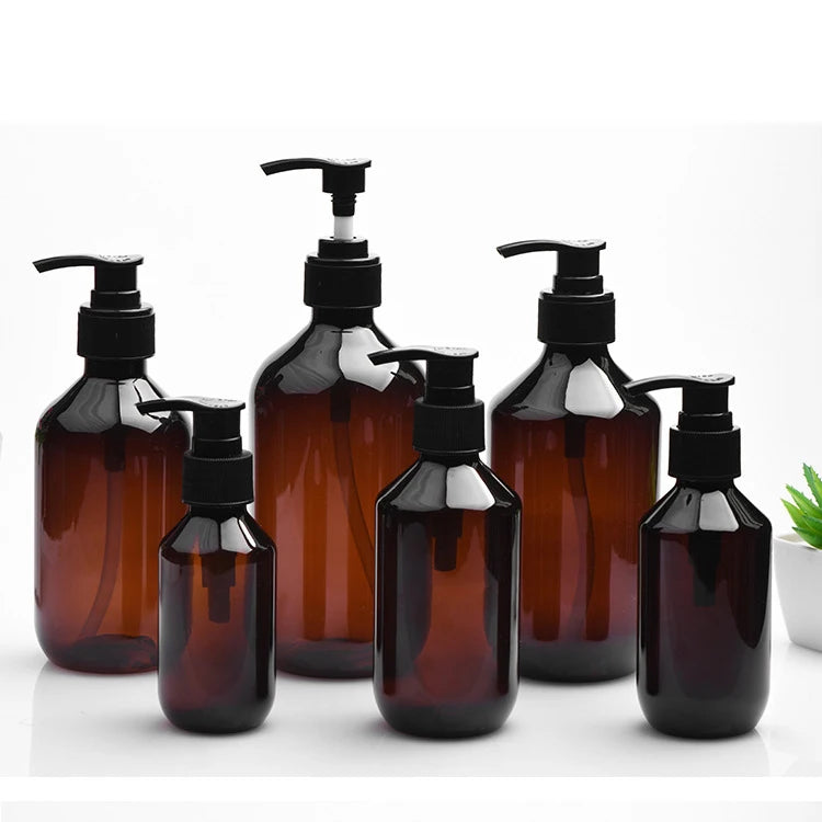 Factory Custom 300ml Cheap Empty Amber Plastic Shampoo Pump Bottle Shape Refillable Lotion Dispenser Soap Liquid Container