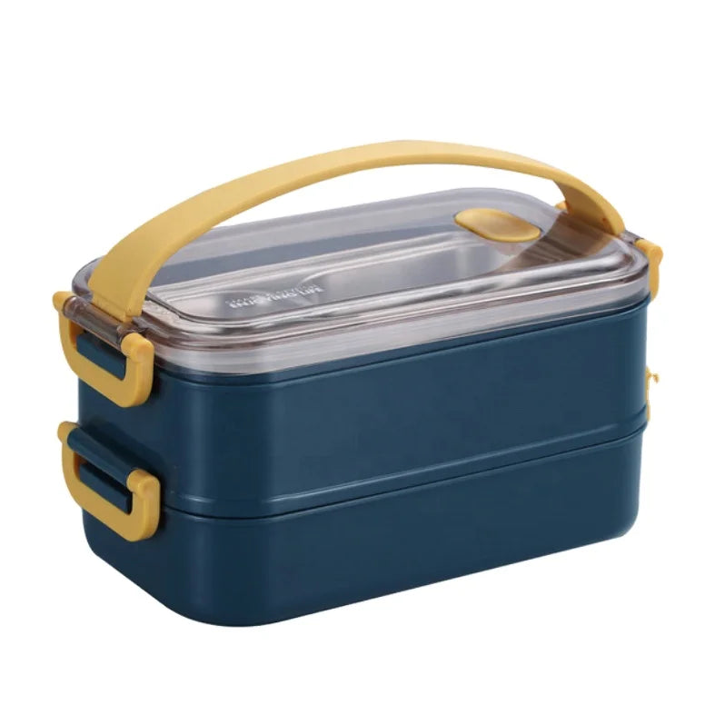 Portable 1/2 Layer Stainless Steel Compartment Food Storage Container Airtight Plastic Bento Box Lunch Box With Compartment